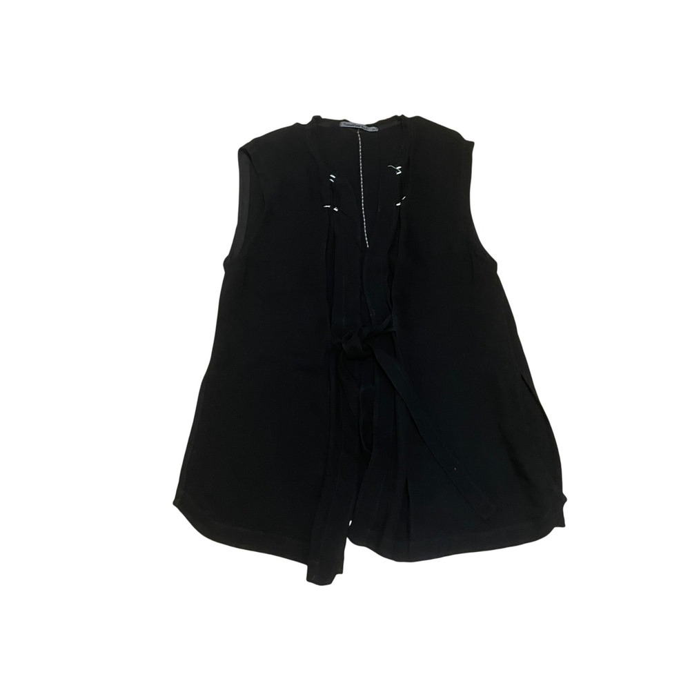 Transit par Such Womens 8 Black Linen Blend Tie Front Vest Art to Wear Lagenlook